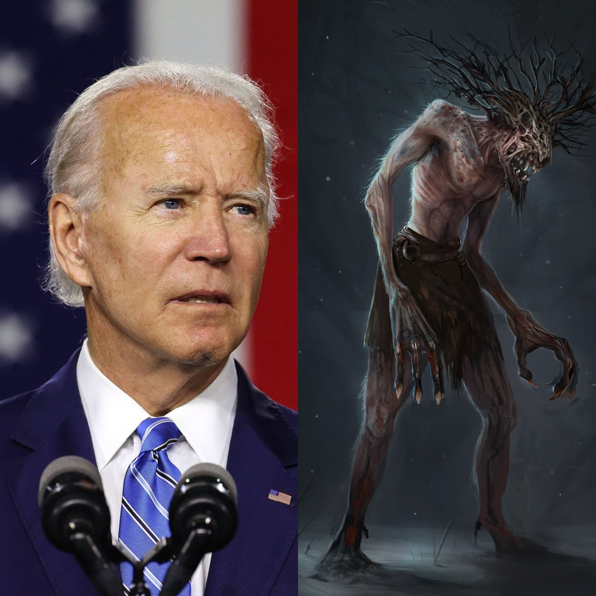 Joe Biden (left), Wendigo (right)