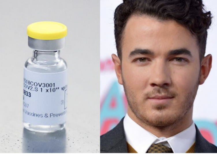Split image of Kevin Jonas and vaccine vial