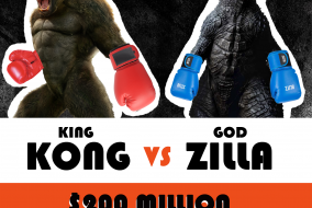A flyer for the Godzilla vs. Kong charity boxing match.