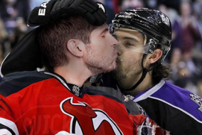 Hockey Players Kissing