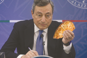 Italian prime minister holding calzone