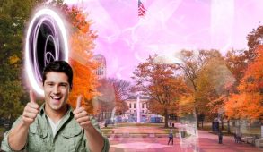 Photoshopped wormhole on Michigan Diag; Man giving thumbs up