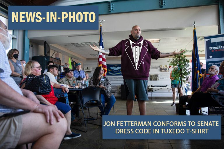 Jon Fetterman Conforms To Senate Dress Code In Tuxedo TShirt The