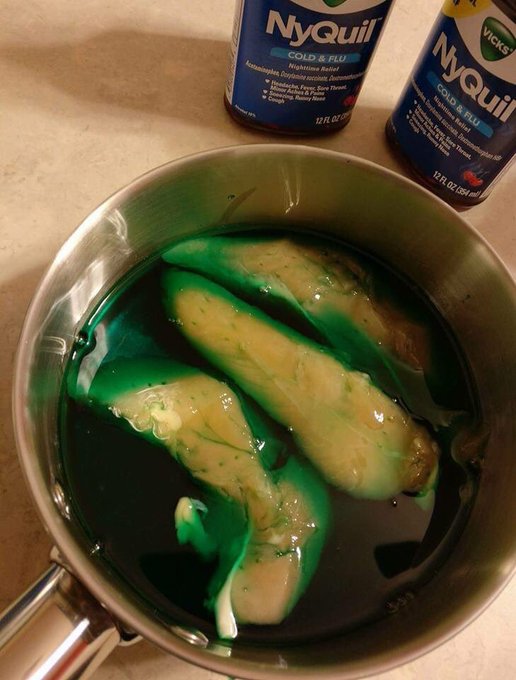 Chicken breasts marinating in nyquil.