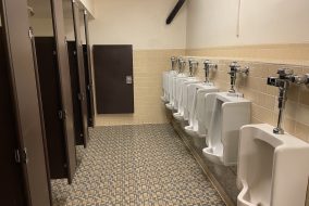 Men's bathroom in Hatcher. It looks old and disgusting.