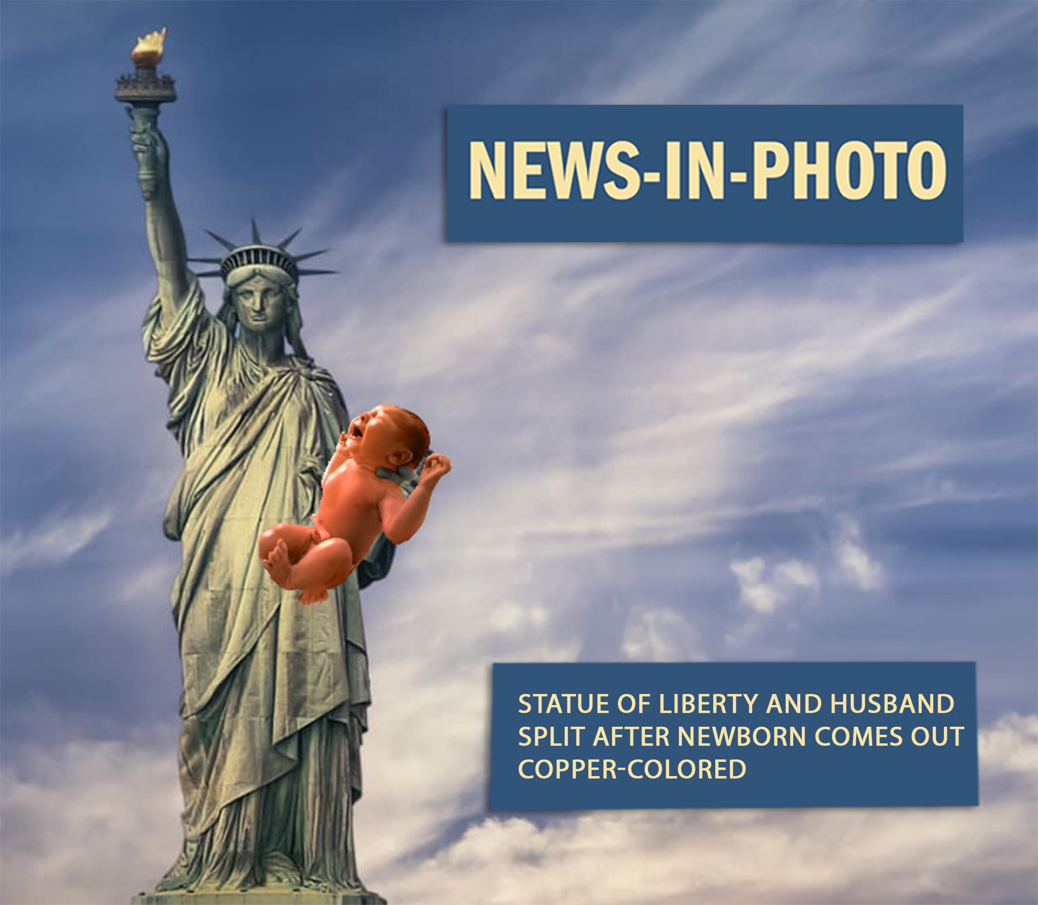 Statue Of Liberty And Husband Split After Newborn Comes Out Copper-Colored