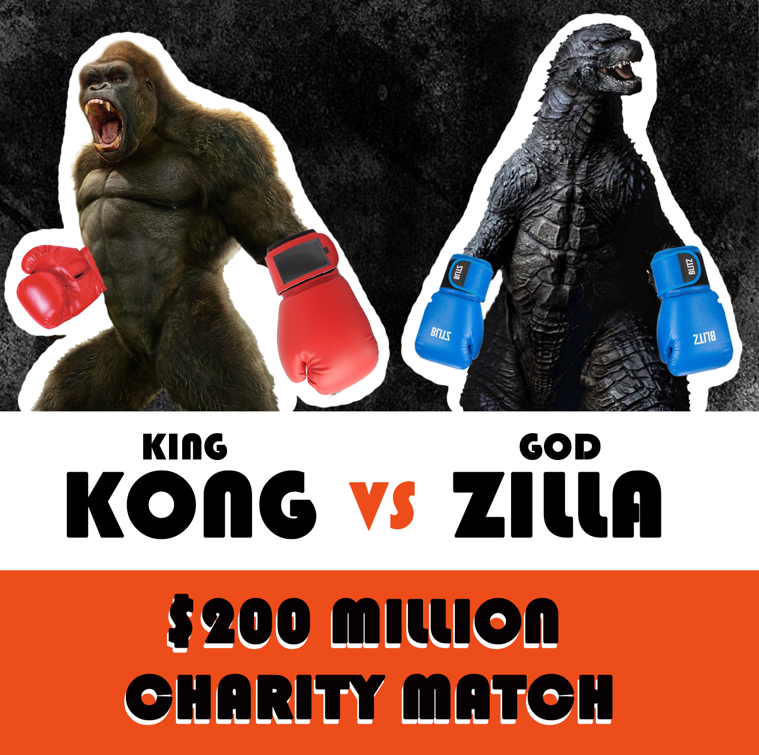 A flyer for the Godzilla vs. Kong charity boxing match.