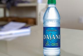A Dasani water bottle with the title "mouth-flavored"