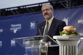 President Schlissel pardoning a turkey burger.