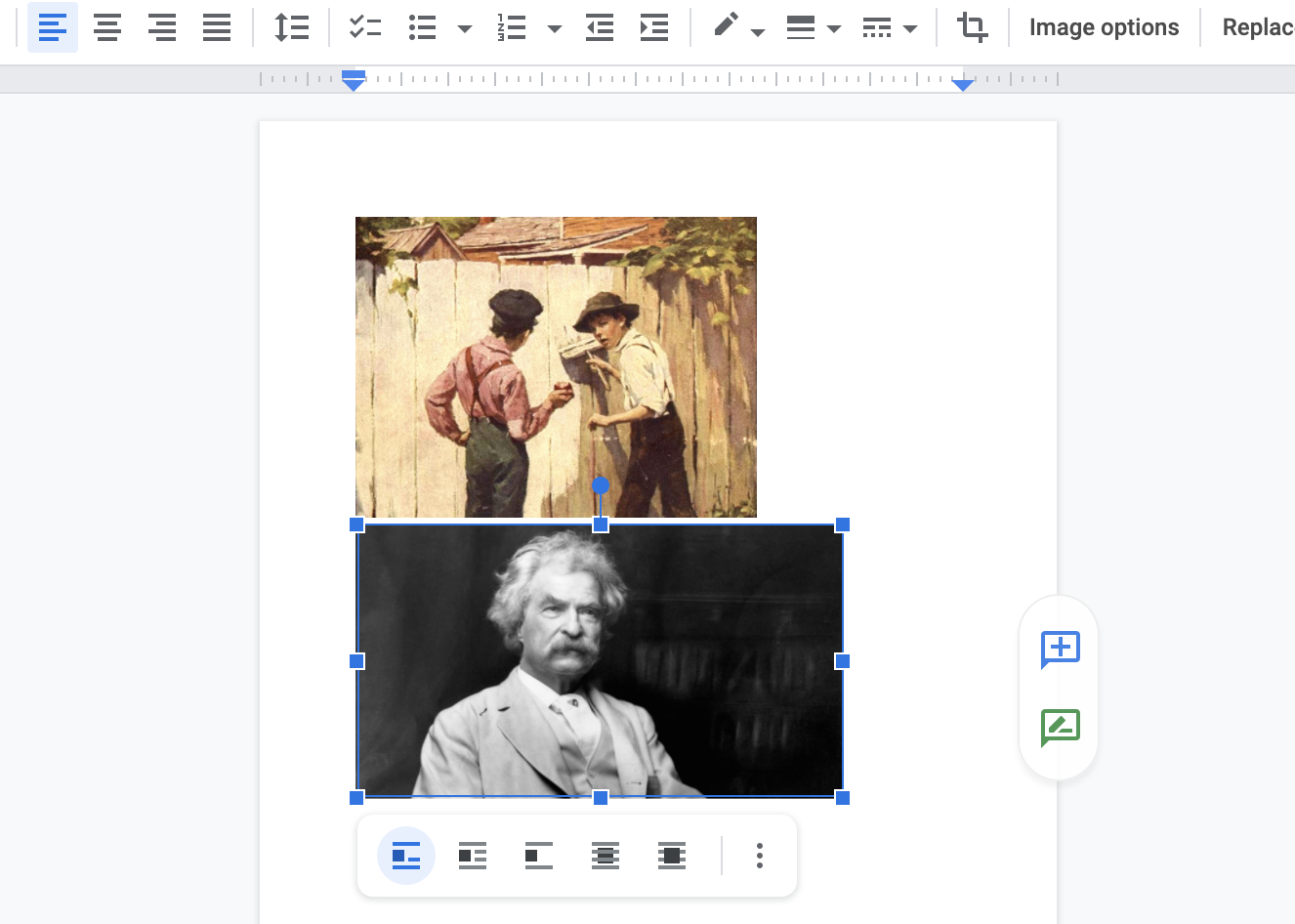A Google doc with two photos, one black and white and one in color