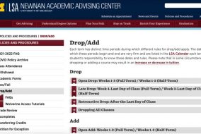 A screenshot of the LSA Add/Drop guidelines