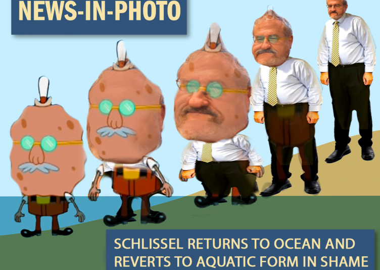 Picture of Schlissel near the ocean slowly morphing into Spongebob's Grandpa in the water.