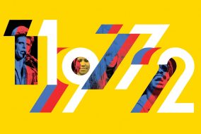 The year 1972 with images of David Bowie, Aretha Franklin, and Stevie Wonder