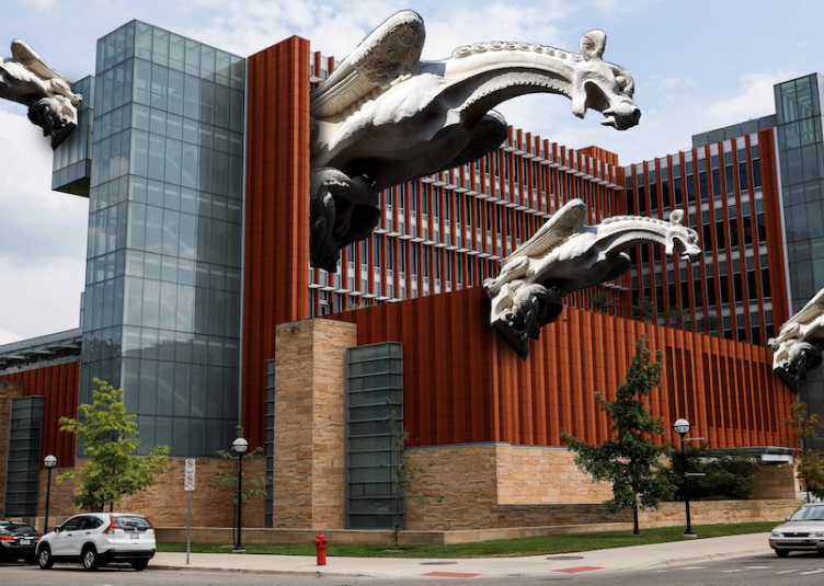 Four gargoyles photoshopped on University of Michigan's Ross School of Business