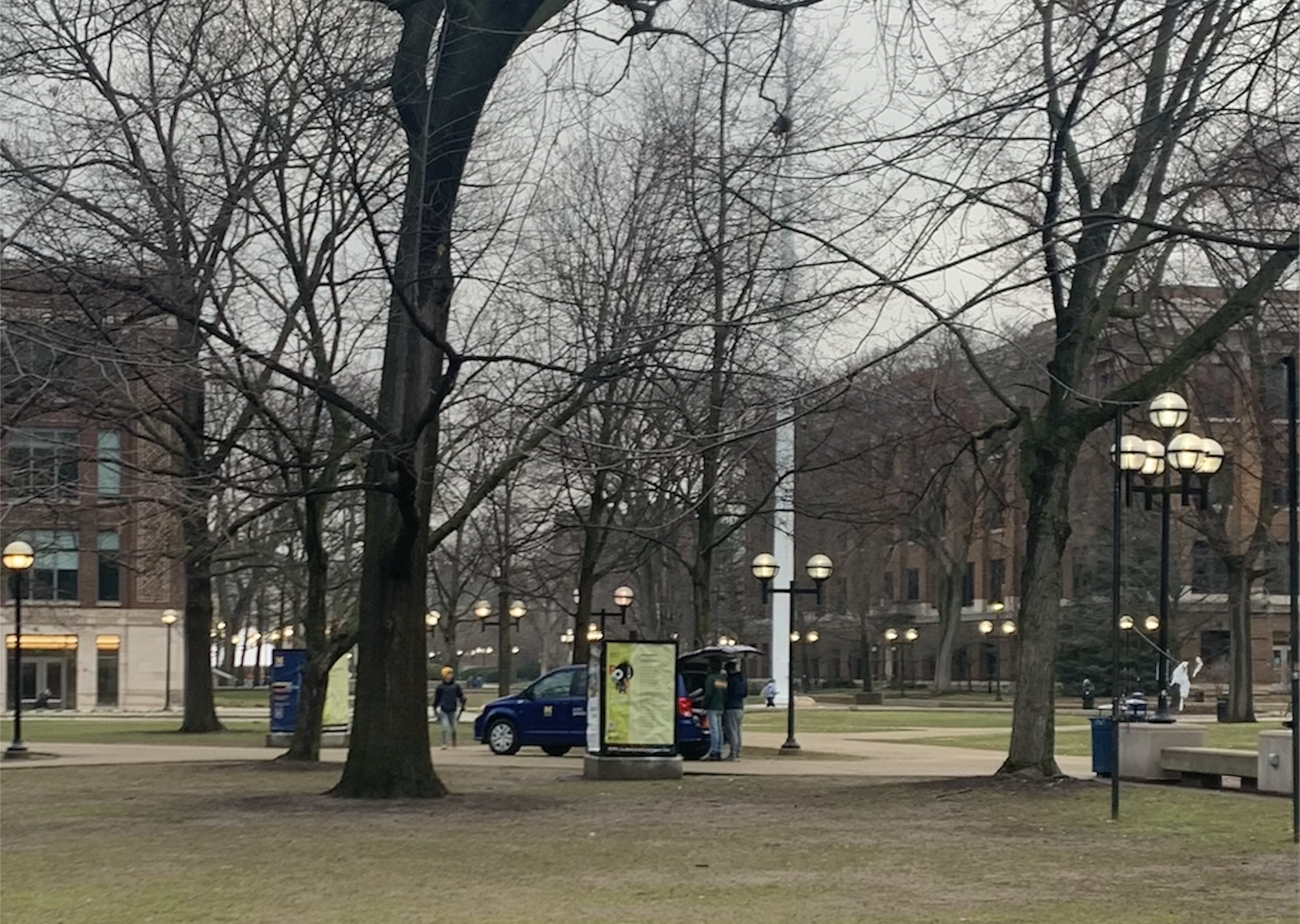 Car driving on University of Michigan Diag