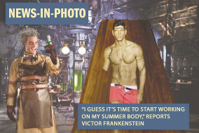 Victor Frankenstein standing next to summer body