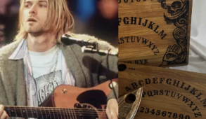A side-by-side of Kurt Cobain and a Ouija board.