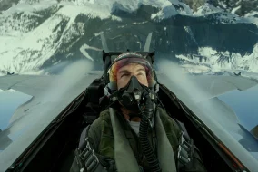 An exhilarated Tom Cruise in the "Top Gun" jet